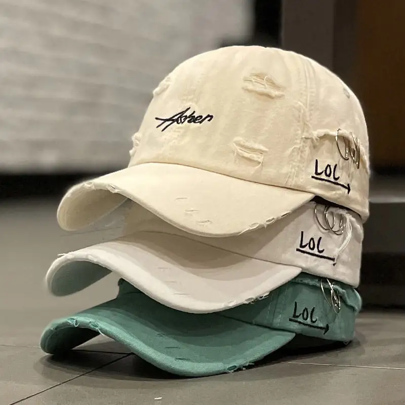 JX Vintage yırtık beyzbol şapkası yıkanmış sıkıntılı baba şapkası mektup nakış Unisex Hip Hop güneş şapkaları kadınlar ve erkekler için