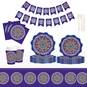 Juego de Vajilla DAMAI de Diseño Nuevo, Estilo Étnico, Platos, Servilletas y Vasos Desechables de Papel, Kits para Fiestas en Azul Oscuro - Product Image 1