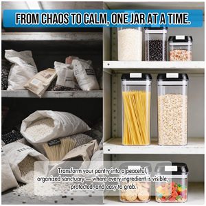 Food Storage Containers with Lids - Plastic Kitchen and Pantry Organization Food Grade Airtight Dry Cereal Canisters <b>Set</b> - Product Image 3