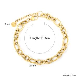 Fashion Stainless Steel Jewelry 18K Gold Plated Bracelet Textured Link <b>Chain</b> Chunky Adjustable Toggle Clasp Bracelets for Women - Product Image 3