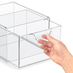 Tiroirs empilables transparents d'organisateur <span class=keywords><strong>de</strong></span> <span class=keywords><strong>maquillage</strong></span> <span class=keywords><strong>de</strong></span> boîte <span class=keywords><strong>de</strong></span> <span class=keywords><strong>rangement</strong></span> <span class=keywords><strong>de</strong></span> cosmétiques en plastique avec des poignées <span class=keywords><strong>de</strong></span> traction pour la vanité - Product Image 4