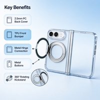 Casing Ponsel iPhone Duo Lipat dengan Stand Rotasi 360 Derajat, Tombol Logam, Bumper TPU, Penutup Belakang PC, dan Penyangga Multifungsi