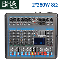 Consola Mezcladora de Audio BHA GT8P de 8 Canales con Amplificador Integrado de 250W*8 Ω, Mezcladora de DJ para Sonido en Vivo, Actuaciones en Escenario y Conferencias