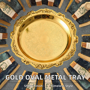 Bandeja Redonda Clásica de Lujo para Toallas, Dorada, de Acero Inoxidable 304, Plato para Servilletas, Ecológico, Plato para Postres para Fiestas - Product Image 2