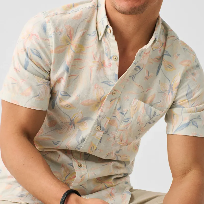 Kurzarmige bedruckte Hemden für Herren Hanf Bambus Strandshirt Sommer lässige Kamisetten individuelle Herrenblusen bio-Herrenkleidung