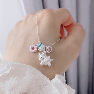 S925 Sterling <b>Silver</b> Unicorn Pendant Necklace With Enamel <b>Charms</b> For Women Gift Chain 405cm Cartoon Animal Zodiac Style - Product Image 1
