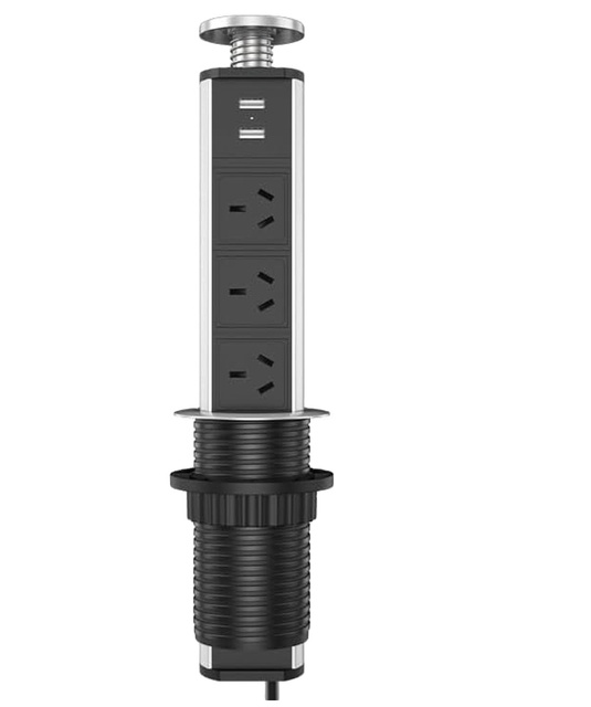 AU Power Outlet  Pop up Power Point 3 Socket Plug + 2 USB Table Kitchen Desk Outlet/60mm Hand Pull up Electric Tower Socket