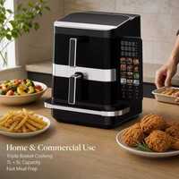 Friteuse à air triple ou friteuse à air à 3 paniers 7L+5L 2800W avec écran tactile, pour usage commercial, hôtelier et domestique, cuisson sans huile
