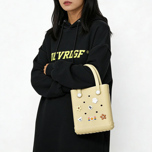 Borsa a tracolla da spiaggia impermeabile in EVA alla moda, fatta a mano, con fiocco decorativo, a doppio strato, a due aperture, a forma quadrata, da donna - Product Image 2