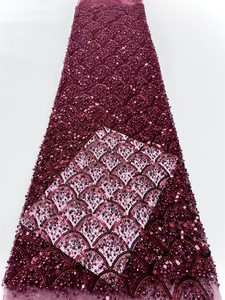 Tissu de dentelle de luxe brodé de sequins NI.AI 2026 <span class=keywords><strong>Aso</strong></span> Ebi, dentelle nigériane pour mariée, tissu de dentelle perlée pour robe de soirée - Product Image 4