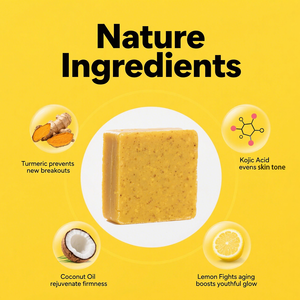 Jabón de cúrcuma, barra de jabón de Ácido Kójico de limón para cara y cuerpo, limpiador de brillo Natural para piel radiante, jabón nutritivo de tono uniforme - Product Image 6