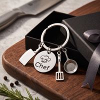 Porte-clés en métal pour chef de cuisine, mini-couteau et fourchette réalistes, pendentif recette, accessoires spatule, couteau et fourchette