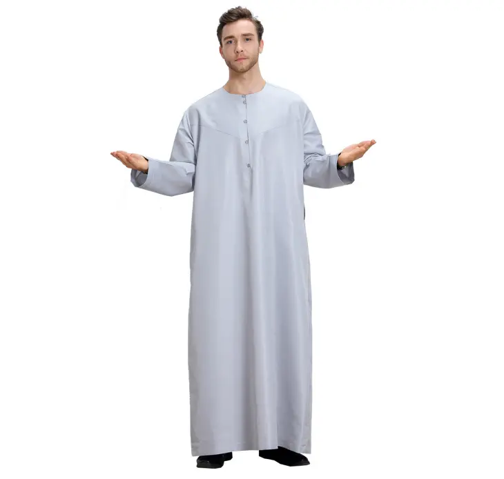เสื้อคลุมมุสลิมสไตล์อาหรับอาหรับอาหรับดูไบอิสลามยาวเต็มรูปแบบกระดุมเสื้อผ้าผู้ชาย
