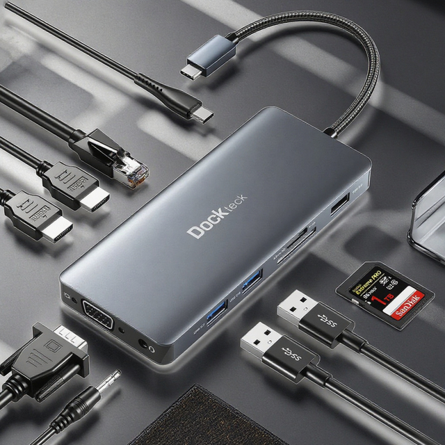 Dockteck 12 in 1 USB C Hub Adapter 2 4K HDMI High Compatibility 12 in 1 Type C Hub
