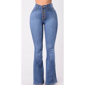 Pantalons pour femmes à haute élasticité, quatre niveaux de lavage, transfrontaliers, jeans <span class=keywords><strong>taille</strong></span> haute, boutonnés, jambes larges, jeans évasés - Product Image 5
