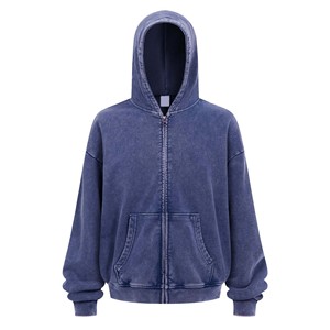 Hoodie zippé délavé décontracté surdimensionné à épaules tombantes et coupe carrée effet soleil délavé personnalisé pour hommes - Fabricants de vêtements - Product Image 2