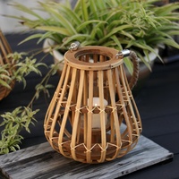 Lanterne en rotin tressé, porte-bougie en bambou avec poignée en corde de chanvre, utilisation intérieure et extérieure, lanterne en bois pour la décoration de la maison