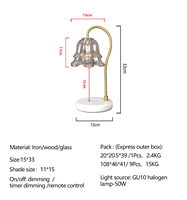 Lampe chauffe-cire électrique d'aromathérapie avec abat-jour en verre floral, base en marbre dorée, à intensité variable, avec minuterie, sans flamme, pour cire fondue, cadeau de fêtes, OEM