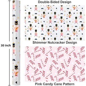 Yarcony Pink Nutcracker Christmas Wrapping <b>Paper</b> 30x100 Feet Reversible Metallic Foil Gift <b>Wrap</b> for Holiday Packaging - Product Image 3