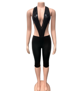 G01039C เซ็ต2ชิ้นสำหรับผู้หญิงชุดบอดี้สูทเซ็กซี่คอวีลึกเปิดหลังเข้ารูป + กางเกงขาสั้นสำหรับปั่นจักรยานชุดสำหรับเที่ยวกลางคืน - Product Image 4