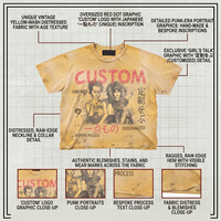 T-shirt homme délavé au soleil, 300 g/m², 100 % coton, imprimé graphique, coupe ample, effet vieilli, style streetwear, sur mesure