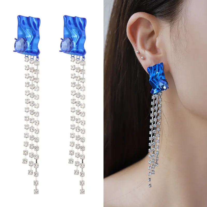 Lateefah OEM Aretes Wholesale Wave Statement Women Jewelry Zircon Design Tassel Dangle Earrings