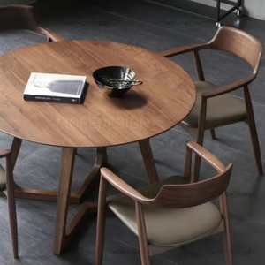 Ensemble <span class=keywords><strong>table</strong></span> et chaises rondes en bois massif, style nordique moderne, luxe léger, pour appartement ou hôtel - Product Image 3