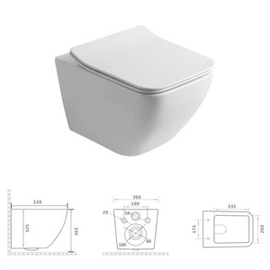 WC suspendu Ouni en céramique à chasse directe silencieuse, économie d'eau, anti-odeurs, moderne pour salle de bain - Product Image 2