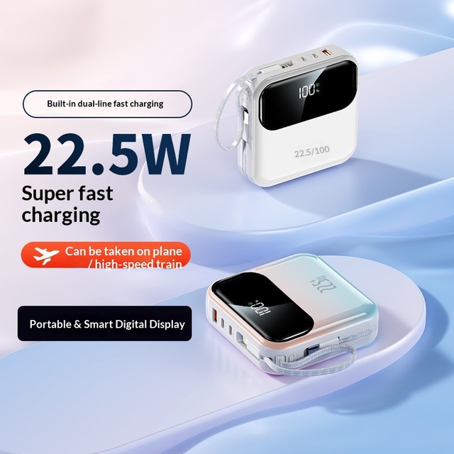 PD 120W Super-Fast Charging 20000mAh Plastic Lithium-ion Power Bank Mini and Compact 3C Certified with Built-In Cable