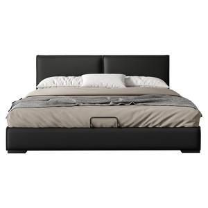 Lit double moderne et minimaliste en cuir noir avec rangement à vérin à gaz et tiroirs latéraux – Cadre de lit plateforme de luxe Queen/King - Product Image 6