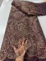 Kain Bordir Tabung Manik Bunga 3D Kristal untuk Gaun Pengantin, Kostum Pertunjukan Runway, Pakaian Elegan Berpayet dan Jala