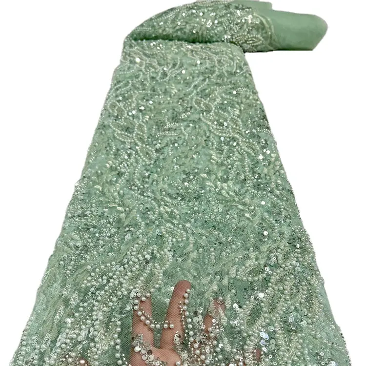 Вечерняя ткань, роскошная вышитая бисером свадебная ткань с жемчугом и блестками, кружевные материалы для свадьбы