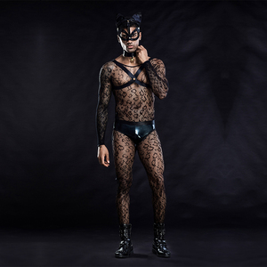 Costume sexy en dentelle de panthère noire pour Exotric Cosplay Mans Full Body Lace Lingerie Uniform Night Club Show - Product Image 4