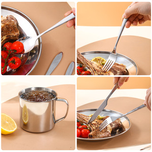 Set peralatan makan stainless steel, untuk berkemah luar ruangan, set piring Tunggal + cangkir portabel - Product Image 4