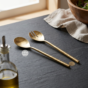 Ensemble unique de cuillères et fourchettes à salade en acier inoxydable doré avec longues poignées pour une table élégante et une cuisine moderne - Product Image 1