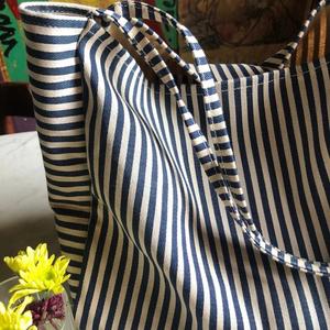 Sac fourre-tout en toile de coton rayé grande capacité, à porter à l'épaule, pour le shopping, personnalisable, automne-été, voyage, plage, sac à main décontracté pour femme - Product Image 2