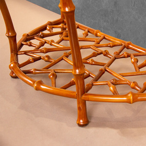 Bamboo <b>Half</b> <b>Moon</b> <b>Console</b> <b>Table</b> Lacquered Handmade Wabi Sabi Style Entryway <b>Table</b> - Product Image 3