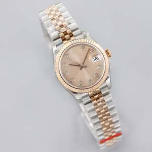 Montres mécaniques automatiques pour femmes de haute qualité en or rose et argent, avec affichage de la date et diamants, style designer - Product Image 2