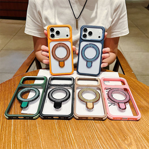 Bumper Glitter Magnetic <b>Ring</b> Stand <b>Phone</b> case for iPhone 18 17 16 15 14 Pro Max Clear holder Transparent Bracket hard Back Cover - Product Image 4