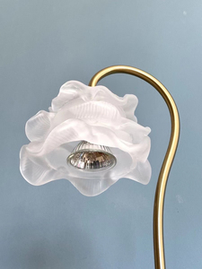 Gray Flower Midcentury Dome Glass <b>Shade</b> AC Powered LED <b>Table</b> <b>Lamp</b> with Metal Base Warm White Eco-Friendly <b>for</b> Living Room - Product Image 4