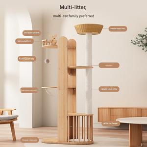 Arbre à chat en bois robuste et durable, style original, structure d'escalade intérieure à 4 niveaux, meuble de repos stable et sûr - Product Image 4