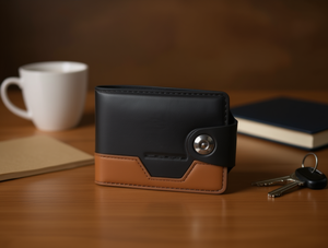 Portafoglio da uomo a bottone singolo in vera pelle da 7 pollici con chiusura a scatto, stile minimalista, portafoglio corto - Product Image 2