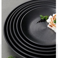 Offre spéciale de restaurant vaisselle ronde noire mate assiettes en plastique mélamine assiettes à steak de service