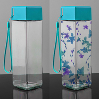 Bouteille de boisson en plastique transparente et Portable, bouteille d'eau étanche, nouvelle bouteille d'eau carrée en plastique avec Lope, vente en gros