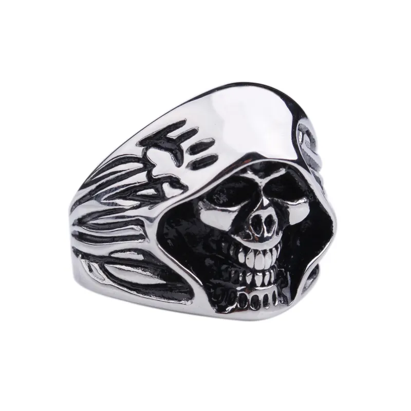 Anillo Punk de acero inoxidable con diseño de calavera y bruja para hombre, joyería para dedos