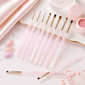 Ensemble de pinceaux à ongles en gel avec logo personnalisé, manche rose, poils doux, virole en cuivre pour outil de peinture d'ongles en salon - Product Image 1