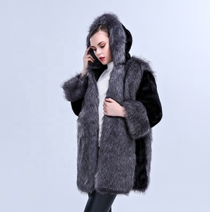 Cappotto in pelliccia di visone e finta volpe in tessuto di lana finto procione <span class=keywords><strong>abbigliamento</strong></span> invernale da donna - Product Image 4