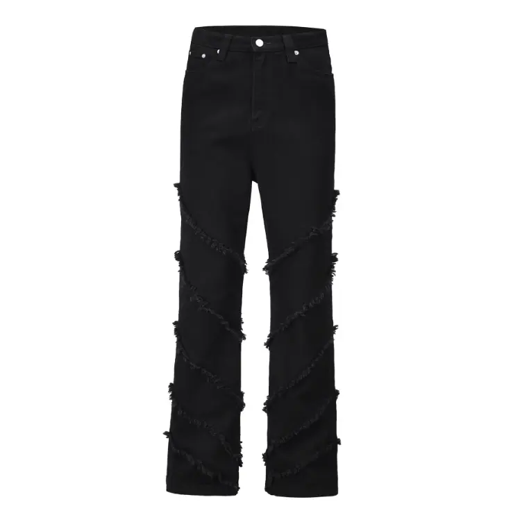 Tùy Chỉnh Thiết Kế Mới Hip-Hop Thẳng Chân Denim Quần Người Đàn Ông Đau Khổ Jeans Quần Người Đàn Ông Quần Jean Màu Đen