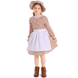 Colonial Prairie Maid Costume For Girls - Victorian Dress With Apron & Headscarf