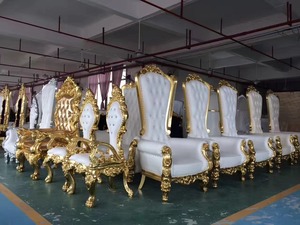 Sedia Trono Nuziale in Legno Bianca di Lusso per Matrimoni, Sedie Trono Reali di Lusso - Product Image 4